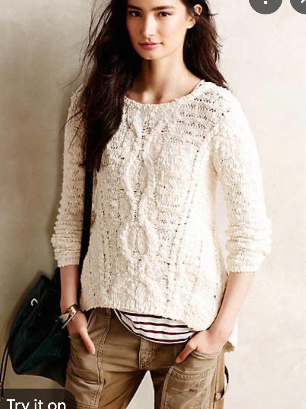 Moth x Anthropologie Cream Cable-Knit Women’s Sweater Sz S (S-9)